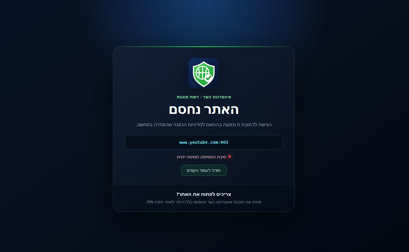 הגדרות — רמות אכיפה, רשימות, PIN ו-DNS רשת